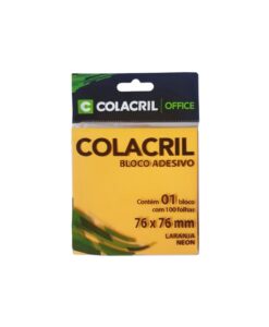 Bloco Adesivo Laranja Neon 76mmX76mm 100 Folhas Colacril REF 398405